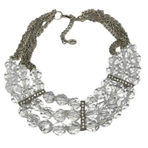 EFM Clear Lucite Bead Statement Necklace Triple Layer Vintage